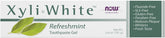XyliWhite toothpaste ingredients panel with xylitol papain peppermint and spearmint oils