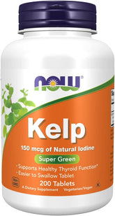 NOW Kelp 150 mcg Natural Iodine 200 tablets front bottle label