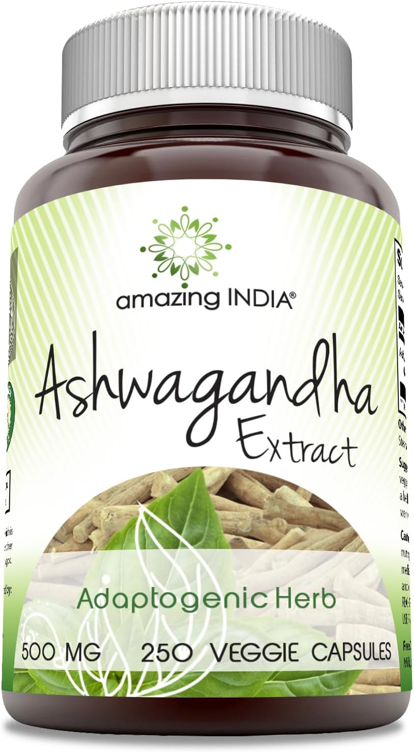 Amazing India Ashwagandha Extract 500 mg 250 veggie capsules front label