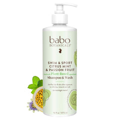 Citrus mint and passion fruit hair and body cleanser by Babo Botanicals for active lifestyles