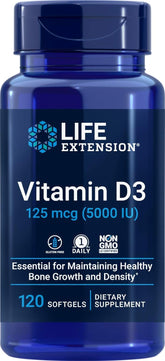 Supplement facts label for Life Extension Vitamin D3 125 mcg softgels