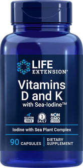 Vitamin D3, vitamin K and iodine benefits infographic for Life Extension Sea-Iodine formula