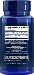 Life Extension Vitamin D3 supplement front label for bone growth and density