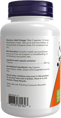 NOW Foods L-Tyrosine 500 mg free-form amino acid capsules for mood and focus support.