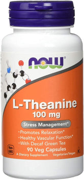 NOW L-Theanine 100 mg Supplement – Vegan Capsules with Decaffeinated Green Tea for Relaxation & Calm Focus, 90 Count