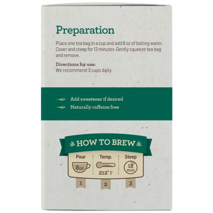 "Back of Alvita Dandelion Root Tea box highlighting supplement facts and ingredients"