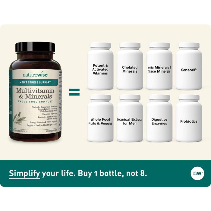 NatureWise Men's Multivitamin Minerals Stress Support 60 Veggie Caps
