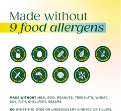 MegaFood Iron Blood Builder Minis made without 9 food allergens infographic