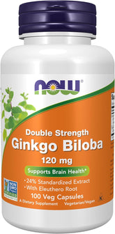 NOW Double Strength Ginkgo Biloba 120 mg 100 veg capsules front label