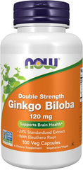 NOW Double Strength Ginkgo Biloba 120 mg 100 veg capsules front label