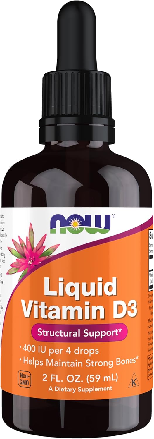 Supplement facts label for NOW Foods Liquid Vitamin D3 drops 2 oz