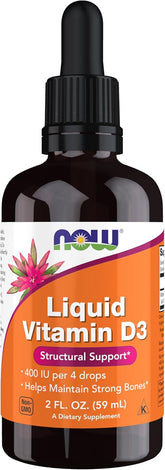 Supplement facts label for NOW Foods Liquid Vitamin D3 drops 2 oz