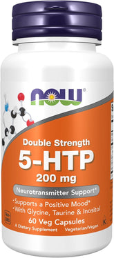 NOW 5-HTP 200 mg Double Strength Supplement – Griffonia Extract Capsules for Mood & Neurotransmitter Support, 60 Vegan Capsules