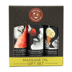 Earthly Body hemp seed massage oil gift set with three moisturizing body oils