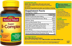 Nature Made Super B-Complex supplement facts with vitamin C and B vitamins