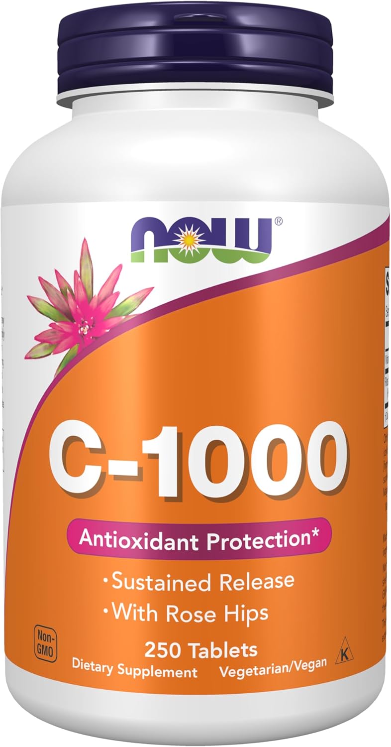 NOW Foods Vitamin C sustained release tablets bottle for collagen and daily wellness support