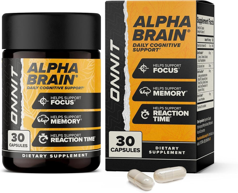 Onnit Alpha Brain – memory and focus support supplement with Alpha GPC and Huperzine A, 30 capsules.