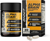 Onnit Alpha Brain – memory and focus support supplement with Alpha GPC and Huperzine A, 30 capsules.