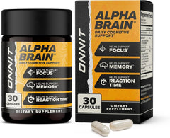 Onnit Alpha Brain – memory and focus support supplement with Alpha GPC and Huperzine A, 30 capsules.