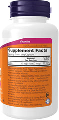 NOW Biotin 10 mg supplement facts label for energy production and amino acid metabolism support