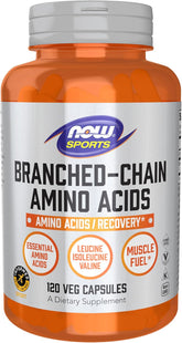NOW Sports Branched-Chain Amino Acids 120 veg capsules front bottle label