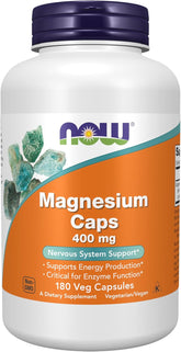 NOW Foods Magnesium 400 mg vegan capsules for enzyme function and energy support
