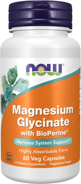 NOW Foods Magnesium Glycinate 60 veg capsules for energy, nerve, and muscle support
