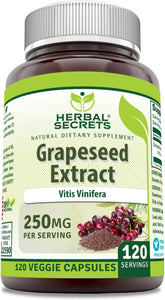 Herbal Secrets Grapeseed Extract 250mg – Non-GMO Antioxidant Support Supplement for Daily Wellness, Gluten-Free, Made in USA – 120 Veggie Capsules