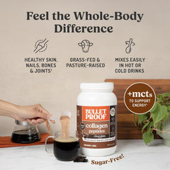 Bulletproof collagen protein powder in chocolate flavor with amino acids and MCT oil