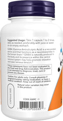 NOW Foods GABA 750 mg vegan supplement for calm mood and nervous system wellness.