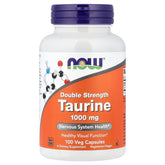 NOW Taurine 1000 mg supplement bottle with 100 capsules for daily amino acid support.
