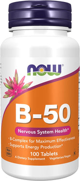 Supplement facts label for NOW Foods Vitamin B-50 Complex tablets