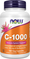 NOW Vitamin C-1000 supplement facts label with 100 mg bioflavonoids for antioxidant protection