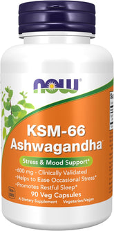 KSM-66 Ashwagandha 600 mg bottle for stress and mood support, 90 veg capsules