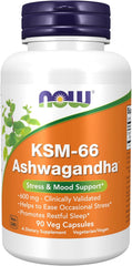 KSM-66 Ashwagandha 600 mg bottle for stress and mood support, 90 veg capsules