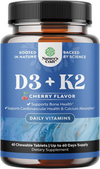 Nature’s Craft D3 plus K2 back label with dosage and anticoagulant warning