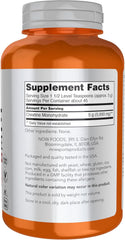 NOW Sports Creatine Monohydrate supplement facts label showing 5g creatine serving