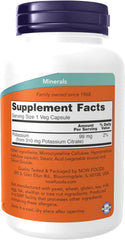 NOW Potassium Citrate supplement facts label showing 99 mg potassium per capsule