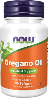 NOW Oregano Oil Intestinal Support 90 softgels front label