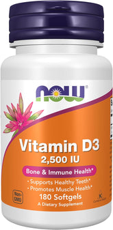 Supplement facts label for NOW Foods Vitamin D3 2,500 IU softgels