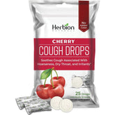 Close-up of Herbion Naturals Cherry Cough Drops showing natural ingredients and no artificial colors