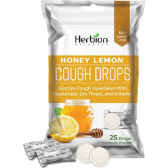 Herbion Naturals natural herbal cough drops with non-GMO and gluten free labels