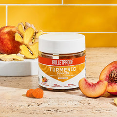 Peach ginger turmeric gummies by Bulletproof for daily joint and wellness support