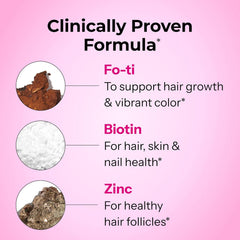 Front view of HUM Hair Strong Gummies packaging with supplement benefits highlighted.