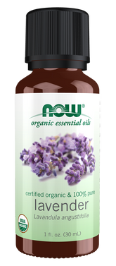 NOW Organic Lavender Essential Oil 1 fl oz bottle front label