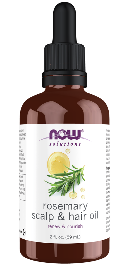 NOW Solutions Rosemary Scalp & Hair Oil bottle with dropper, 2 fl oz