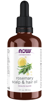 NOW Solutions Rosemary Scalp & Hair Oil bottle with dropper, 2 fl oz
