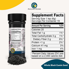 Whole black cumin seed by Amazing Herbs with non-GMO label