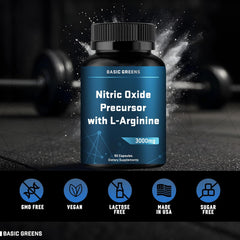 BASIC GREENS nitric oxide booster supplement for men and women, 90 vegan capsules