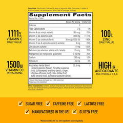 Airborne supplement facts label showing vitamin C, D3, zinc and herbal blend